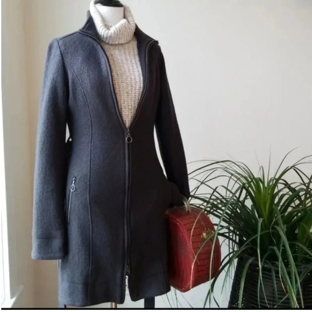 ||CARVE|| wool jacket, coat, belted, gray, vented, fitted, extra small